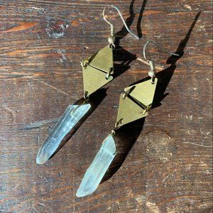 Copper and crystal drop earrings.